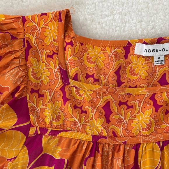 Rose & Olive Orange and Pink Puff Sleeve Floral Blouse size M - Picture 11 of 11